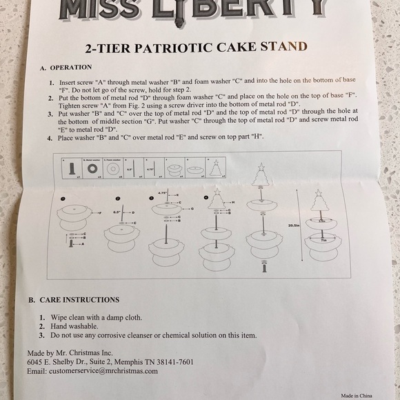 Miss Liberty‎ Red White Blue Decor Holiday Cake Stand NEW by Mr Christmas NEW - Picture 2 of 16